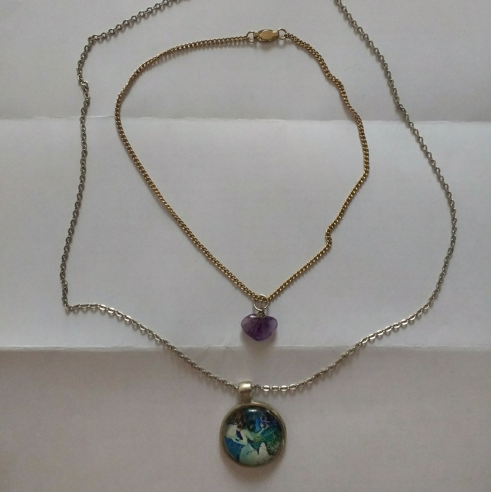 Necklace bundle: Mermaid cabochon and purple stone